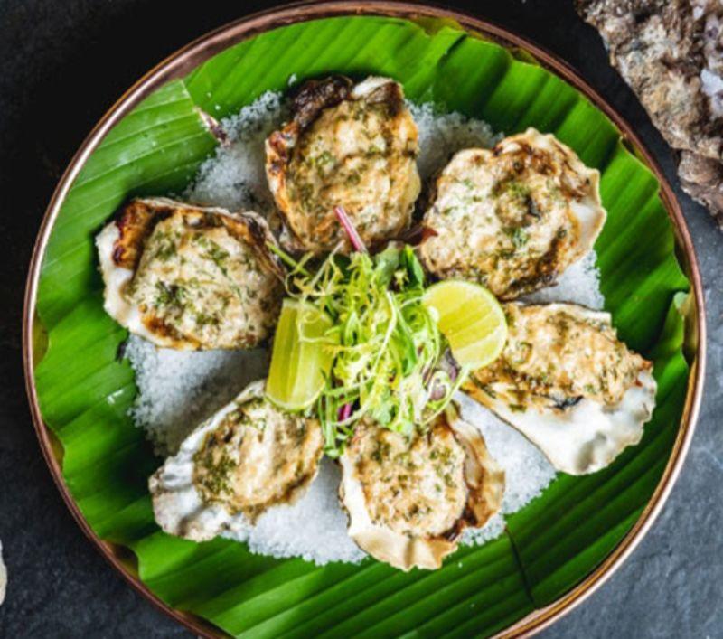 Meshico Restaurant Group Oysters on a green leaf